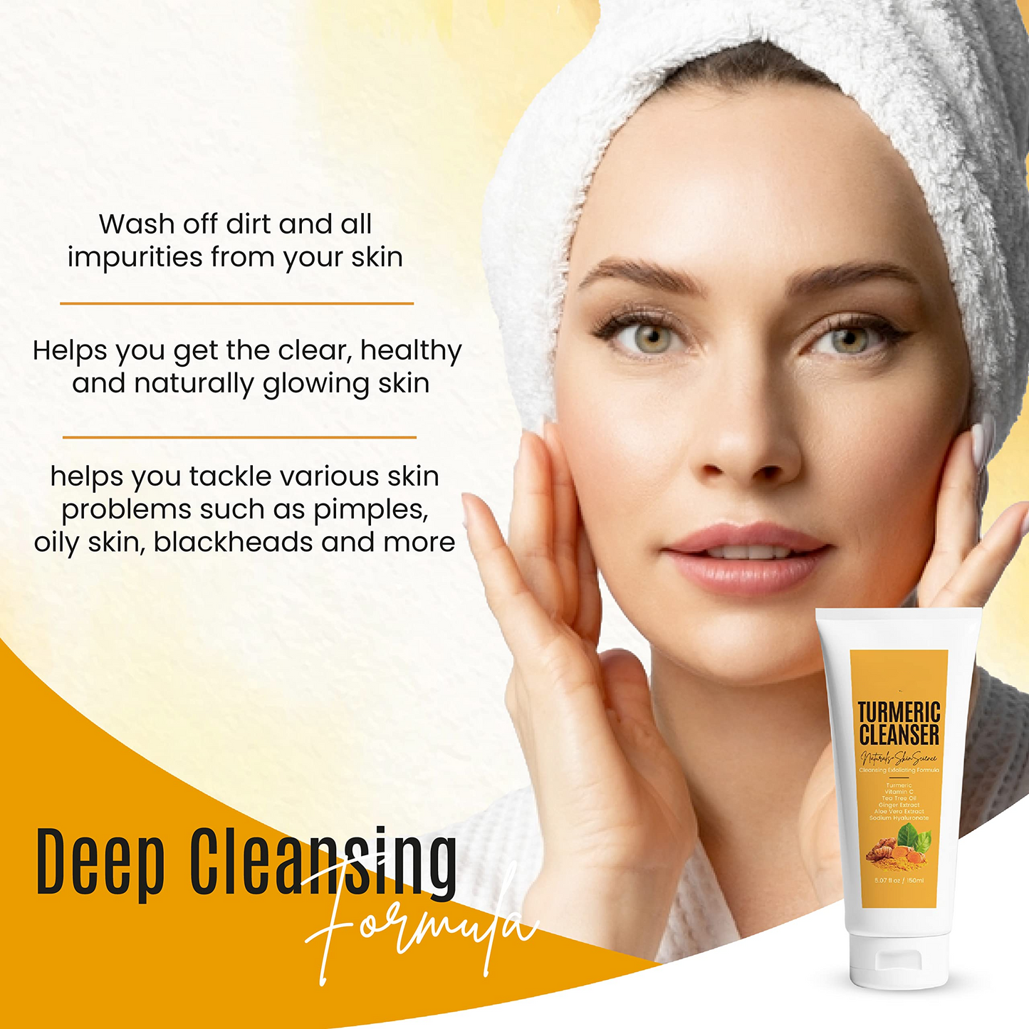 OEM Facial Foaming Acne Pimple Dark Spot Removal Deep Cleaning Face Wash Kojic Acid Turmeric vitamin c Facial Cleanser