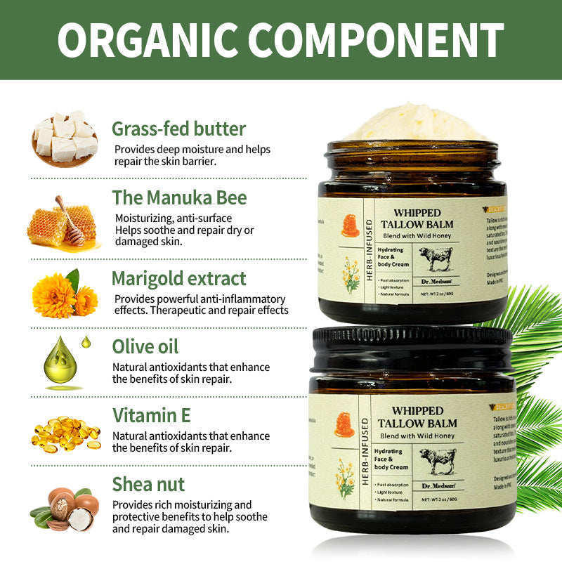 OEM Hydrating Face Cream, Whipped Organic Moisturizer Beef Tallow Honey Balm for Skin