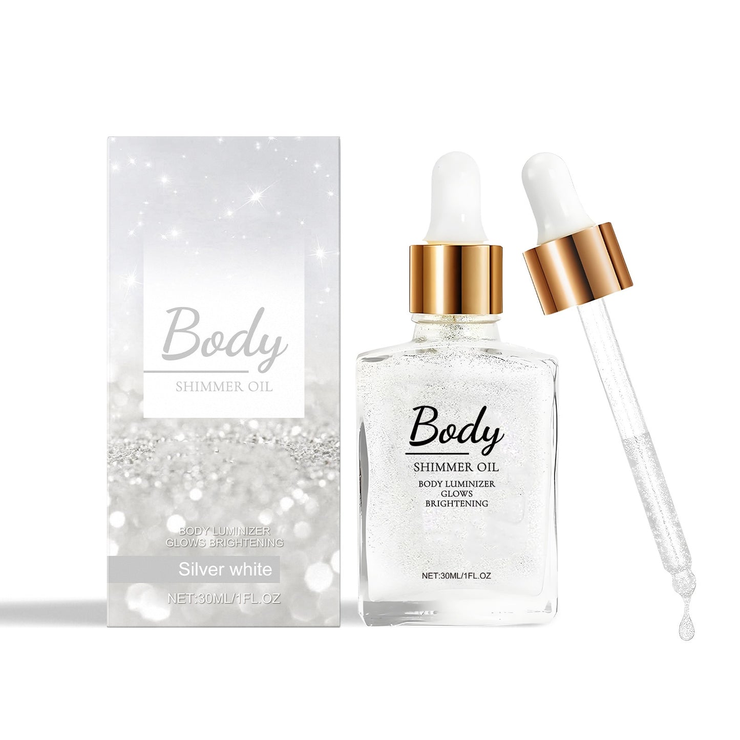 Factory Hot Sales Body Shimmer Oil Golden Glitter Liquid Highlighter Shine Body Oil Organic Shimmering Glow Oil