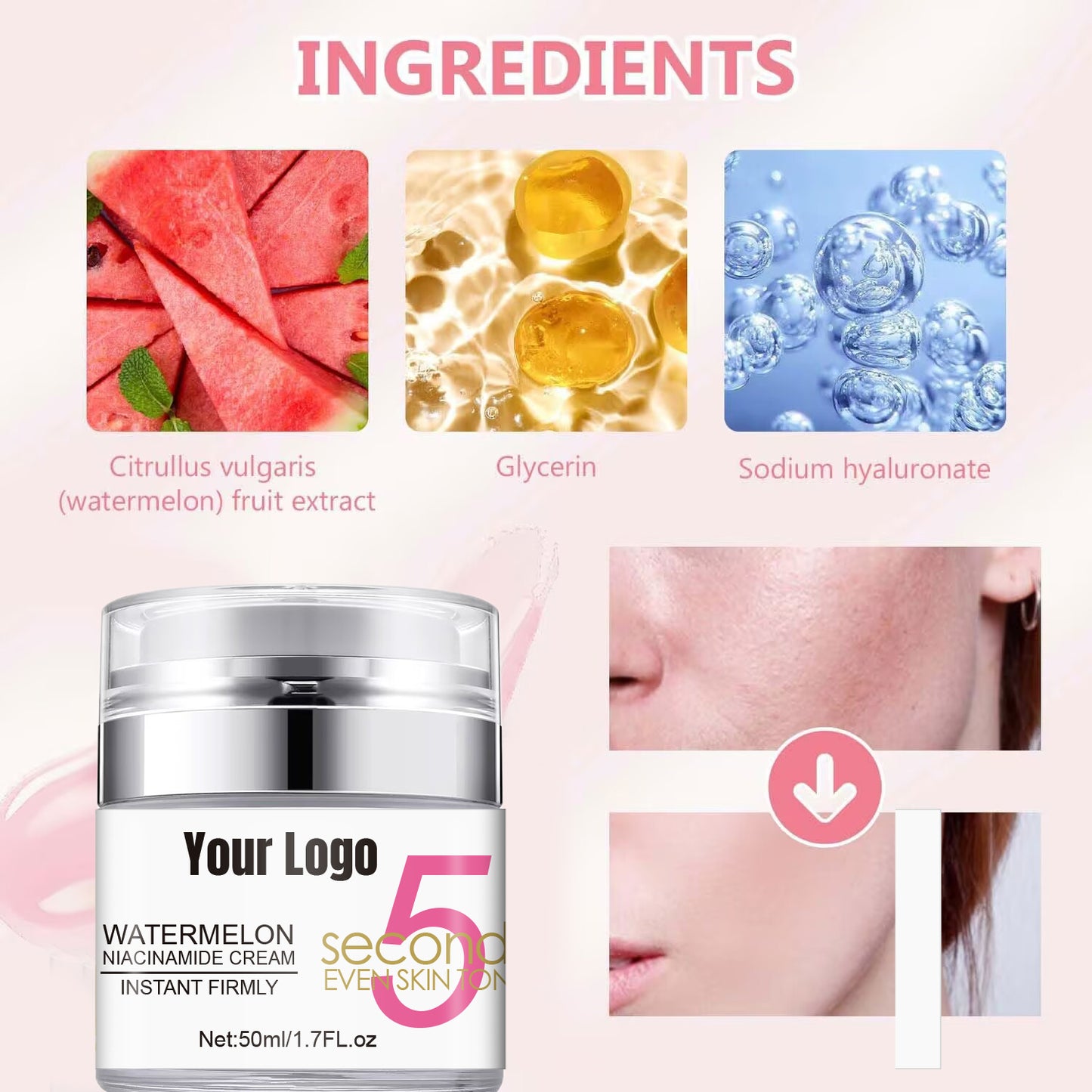 Low MOQ Wholesale Natural Peach Face Cream Moisturizing Watermelon Facial Moisture Care Cream