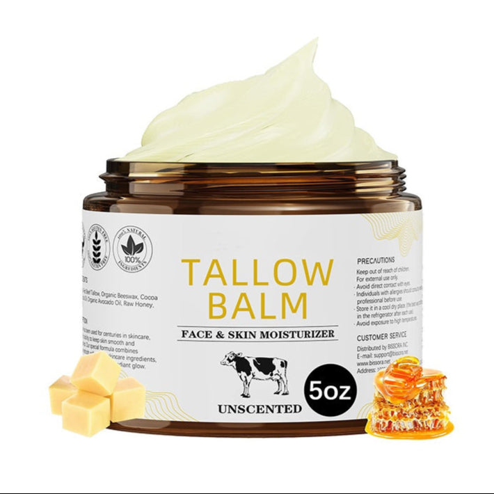 Grass-Fed Tallow Face Balm with Jojoba Oil, Raw Honey Face Body Moisturizer for Dry Skin