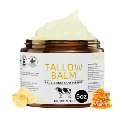 Grass-Fed Tallow Face Balm with Jojoba Oil, Raw Honey Face Body Moisturizer for Dry Skin