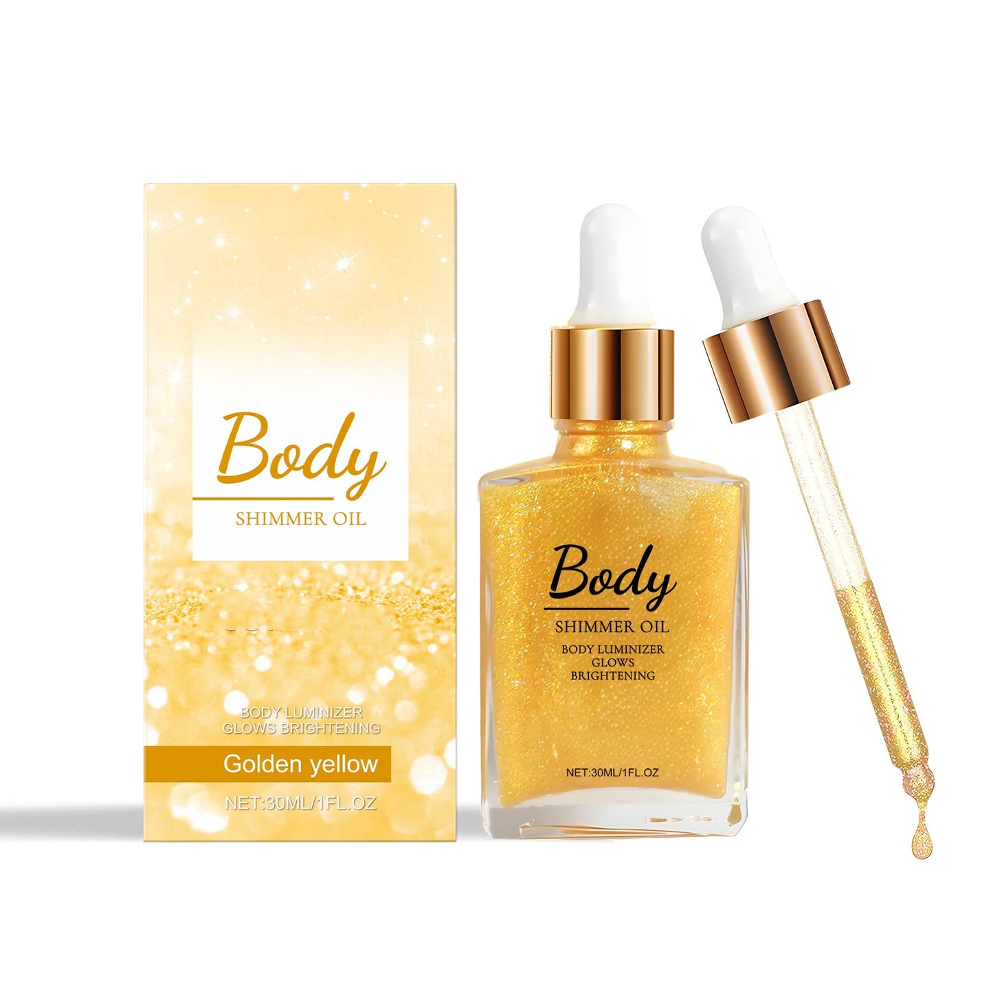 Factory Hot Sales Body Shimmer Oil Golden Glitter Liquid Highlighter Shine Body Oil Organic Shimmering Glow Oil