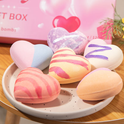 Luxury Bath Supplies Custom Pink Love Heart Shaped Bath Bomb Circular Organic Valentine Bath Bomb Set