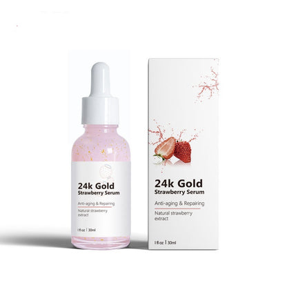 OEM Anti Aging Wrinkle Skin Care Dark Spot Remover Whitening 24K Gold Leaf Strawberry Face Serum