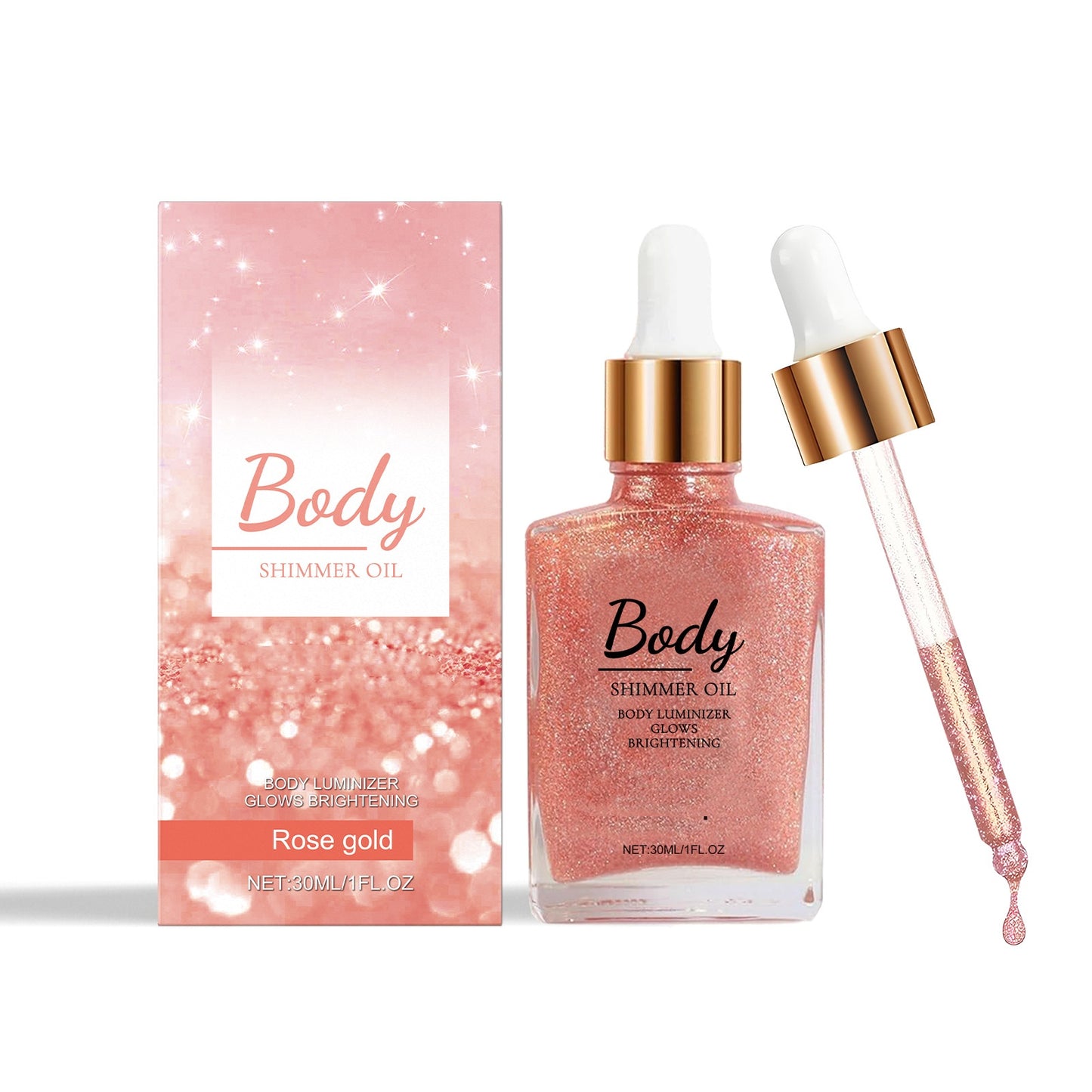 Factory Hot Sales Body Shimmer Oil Golden Glitter Liquid Highlighter Shine Body Oil Organic Shimmering Glow Oil