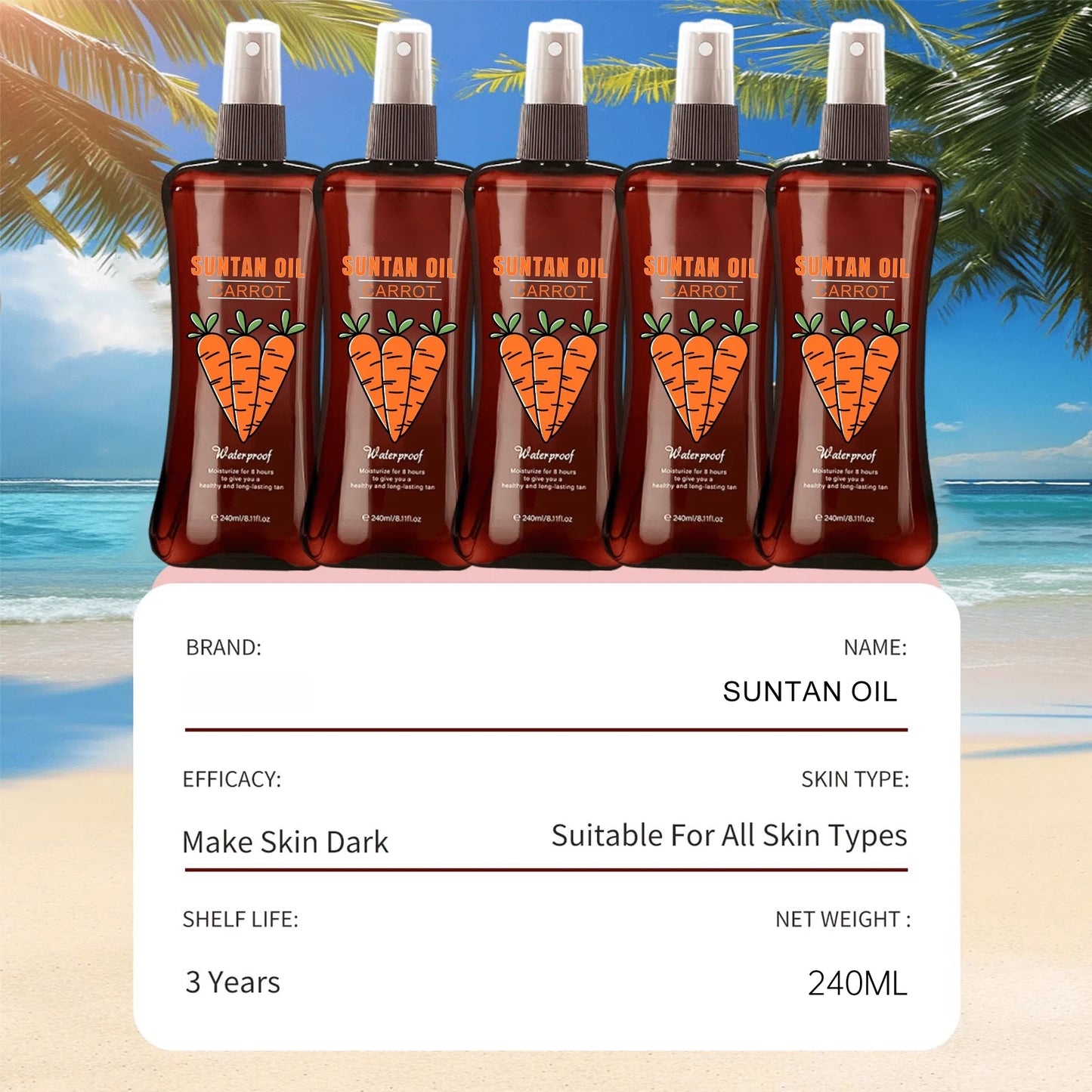 OEM Beach Use Suntan Oil Long Lasting Natural Tan Body Bronzer Self-tanning Oil